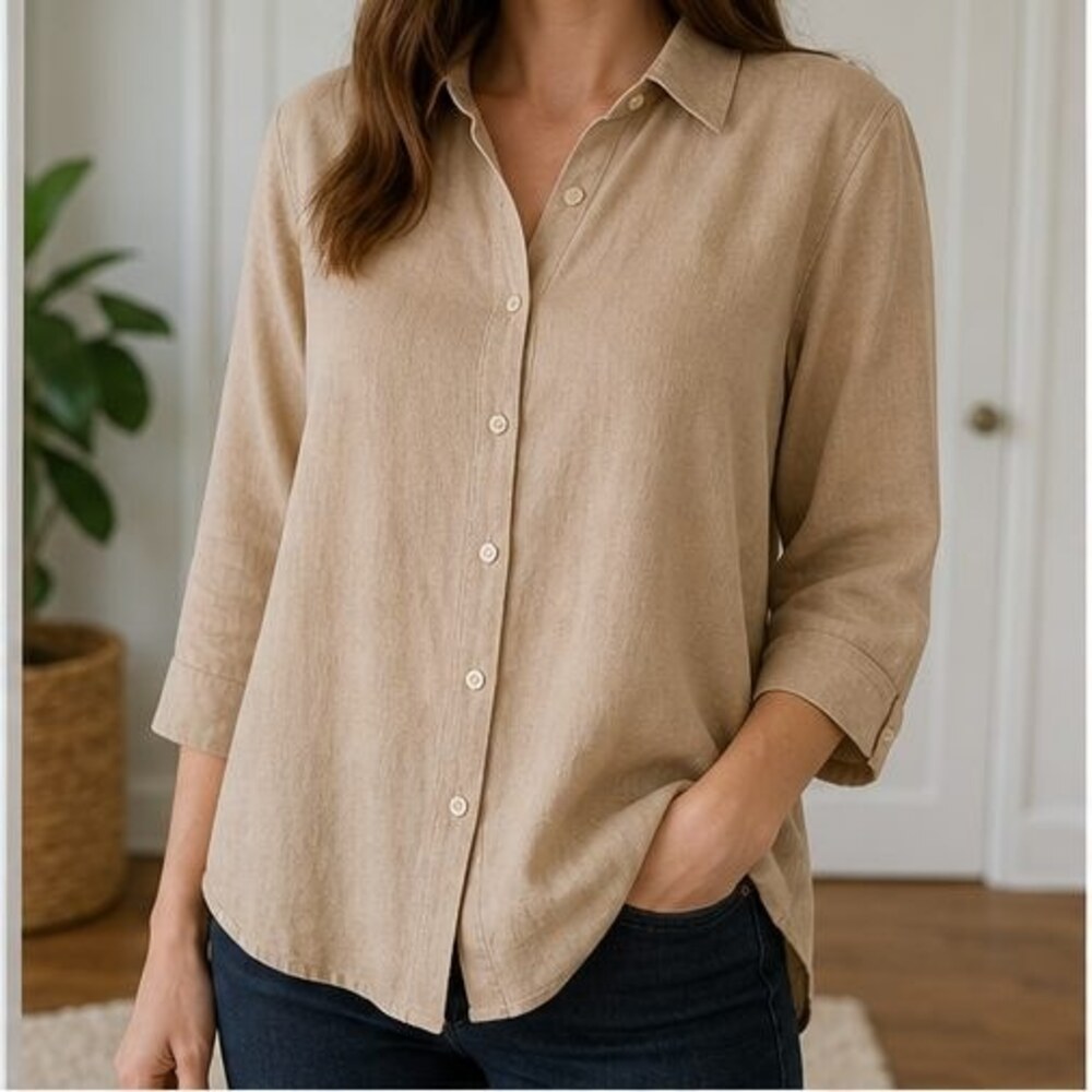 Camel Tie Neck Blouse - Picture 2 of 6